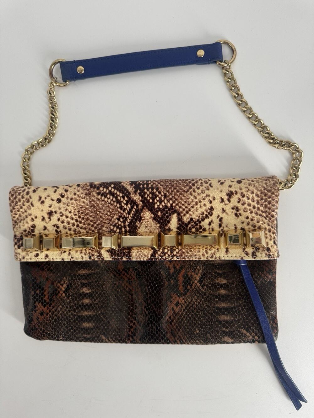 Snake Skin Genuine Leather Vince Cumoto Purse with Gold Accents & Chain Strap